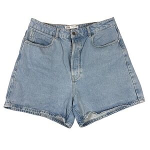 Zara Denim Shorts Women's Size 14‎ Light Wash High Waist Button Fly Pockets